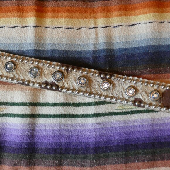 Vintage LeatherRock Cowhide and Blue Crystal Belt - Picture 4 of 5